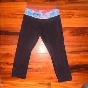 Girls Ivivva Black Legging Capris with Blue Waistband